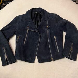 Topshop genuine suede navy moto jacket US 2